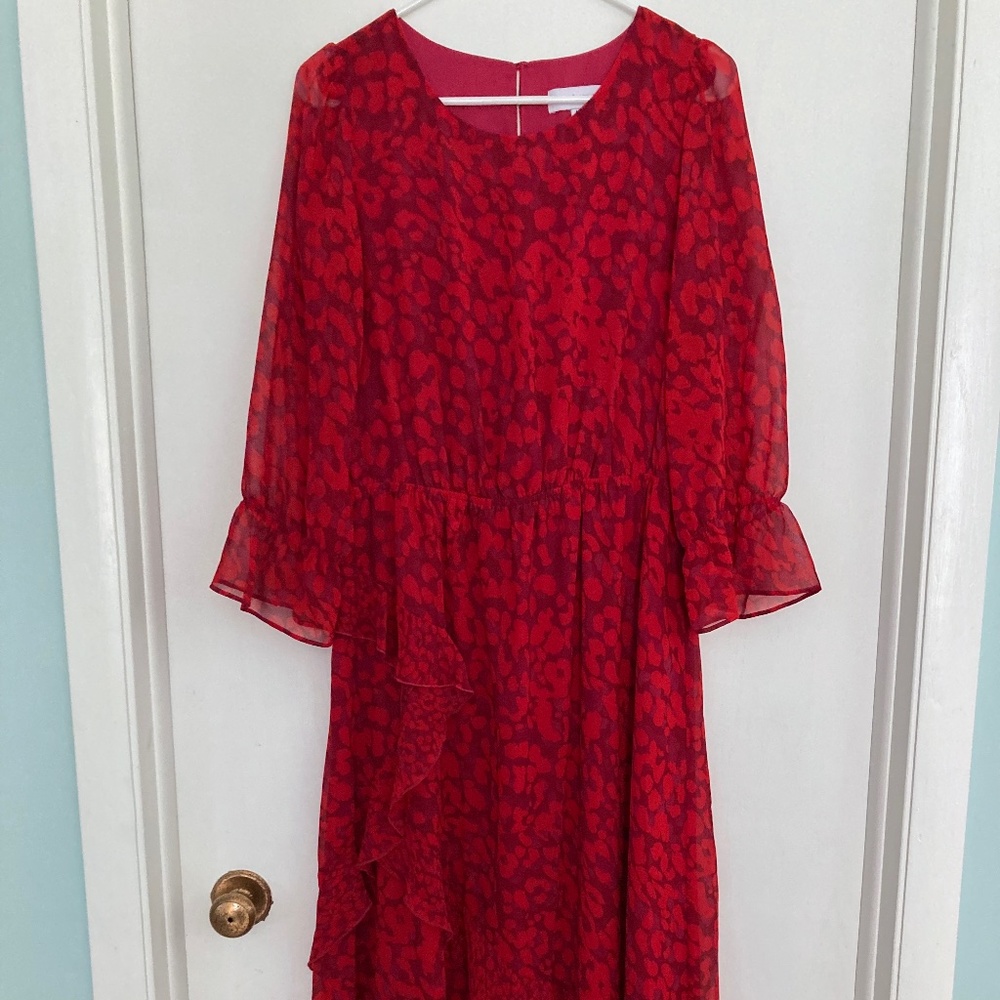 Gibson Latimer Red Floral Midi Dress Ruffles